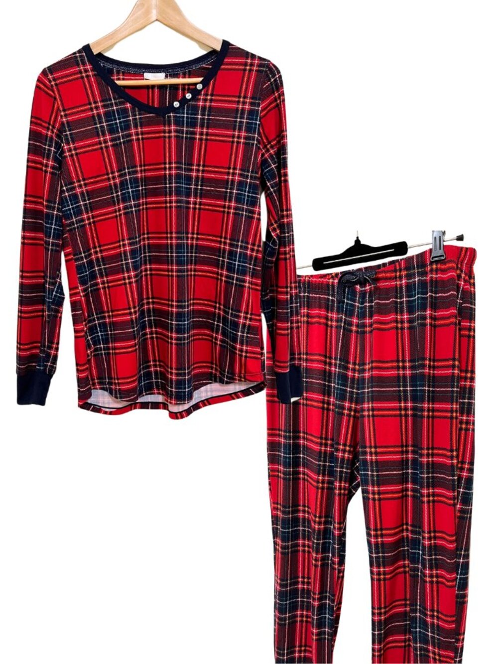Red Tartan Plaid Festive Long Sleeve Pyjama PJ Lounge Set – Emily & Jane, S